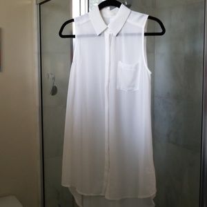 Sheer white sleeveless button-down